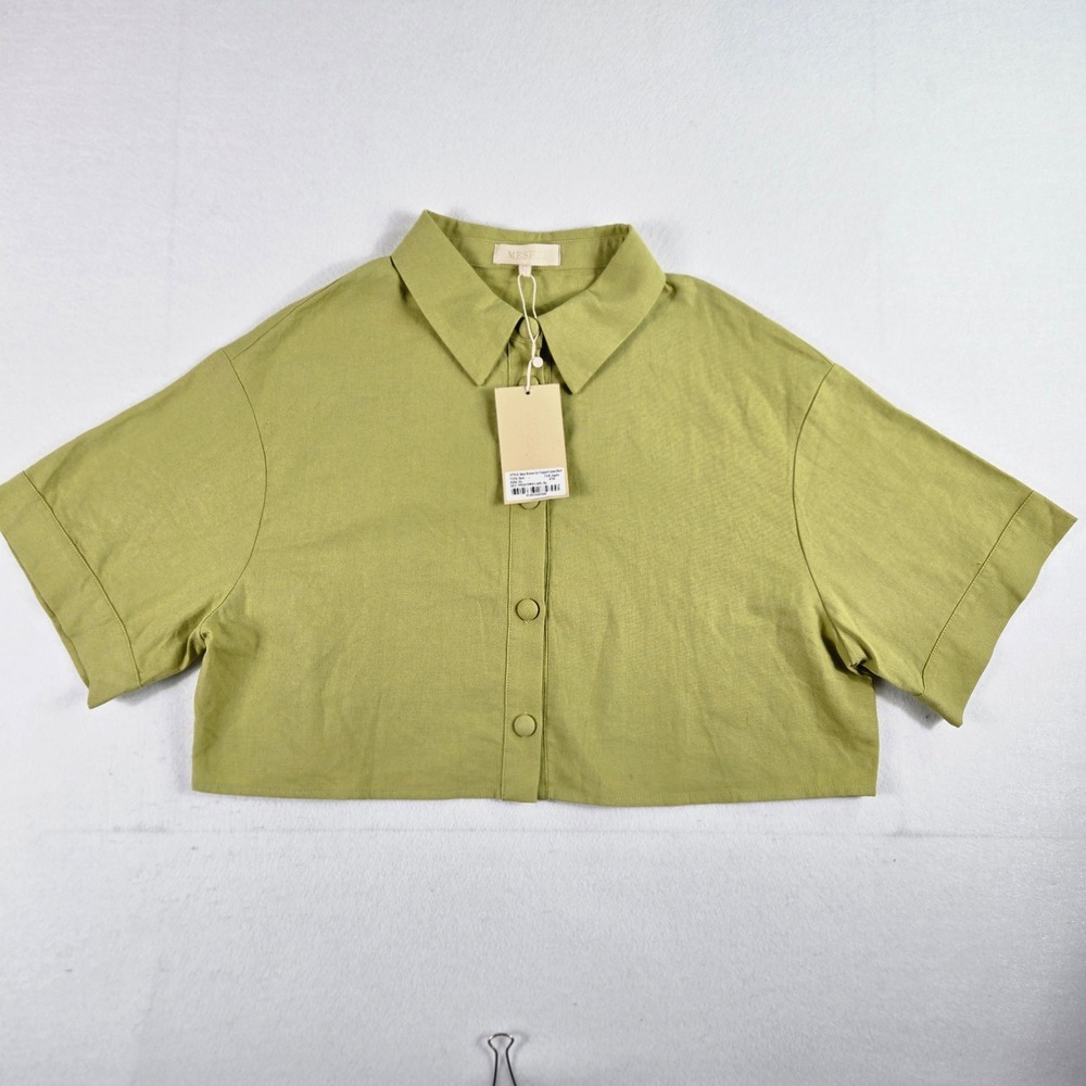 Meshki Maja Button Up Cropped Linen Shirt Womens XL Apple Green NWT (T10)